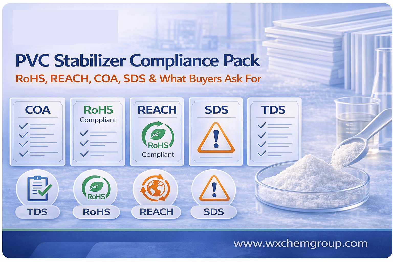 PVC Stabilizer Compliance Pack: RoHS, REACH, COA & SDS