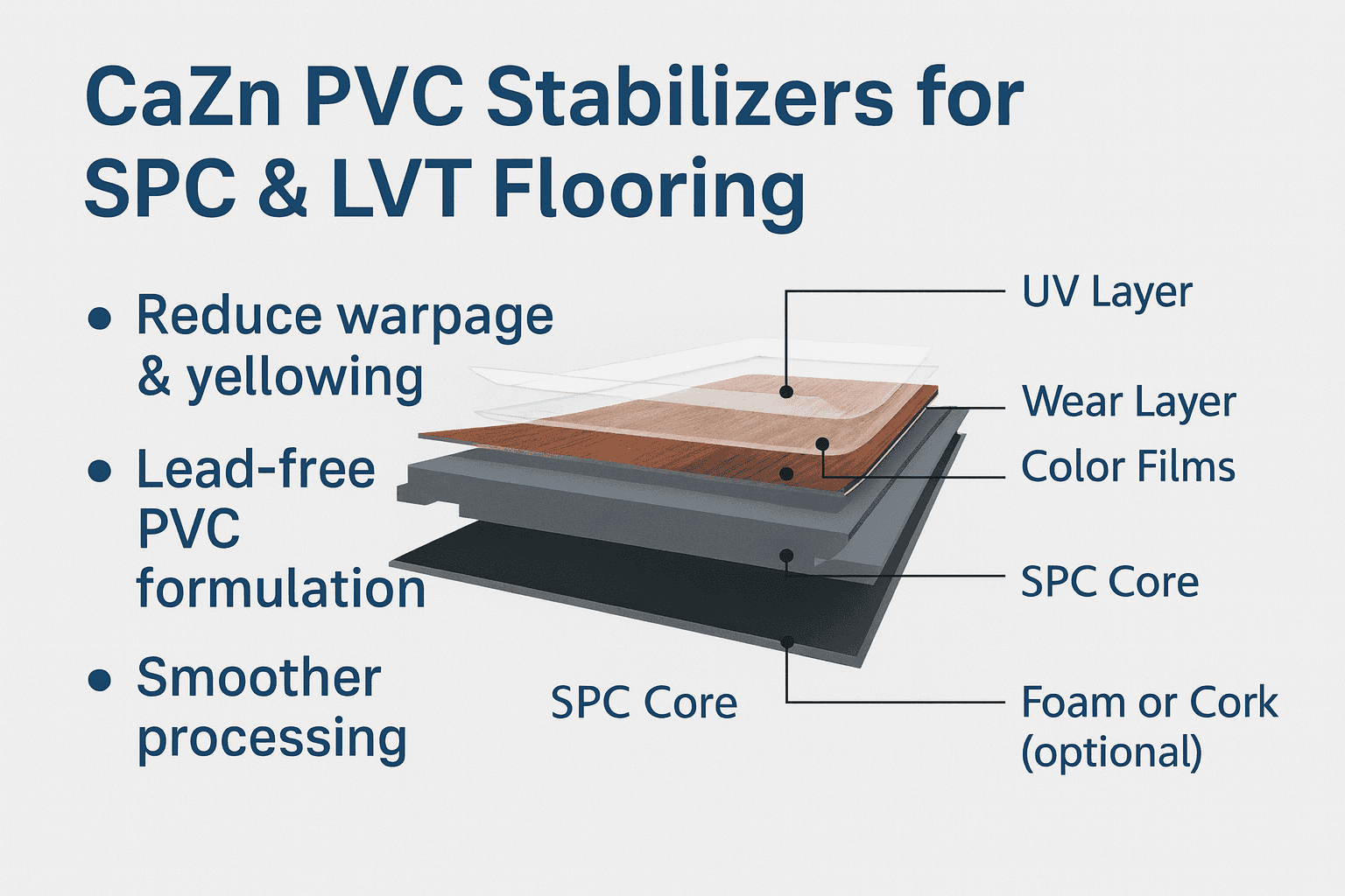 CaZn PVC Stabilizer for SPC & LVT Flooring in Asia | Reduce Warpage & Yellowing